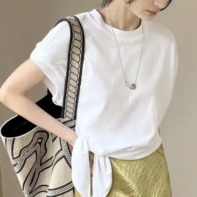 レディース カジュアル 丸首 半袖Tシャツ