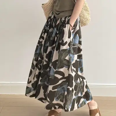 プリント  ハイウエスト  夏服  デザイン  デザイン性  バイカラー  ボトムス