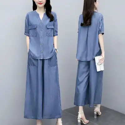 ワイドパンツ  シルク  セットアップ  カジュアル  スリムに見える  ゆったり  若く見え  【2点セット】  大きめサイズ  洗練された  セットアップ