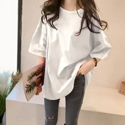 Tシャツ  半袖  どんなスタイルにも合う  ゆったり  韓国風  普通  原宿スタイル  新作  インスタ流行  流行  レディース  ミディ丈 / ミディアム丈  大きめサイズ  トップス