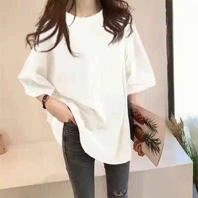 コットン  半袖  スリムに見える  ゆったり  夏服  デザイン  薄  コットン100%  新作  インスタ流行  流行  デザイン性  ニッチ  レディース  トップス