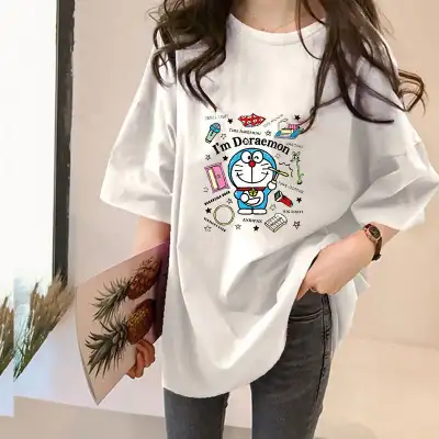 Tシャツ  プリント  半袖  どんなスタイルにも合う  ゆったり  夏服  韓国風  普通  インナー  レディース  ミディ丈 / ミディアム丈  トップス