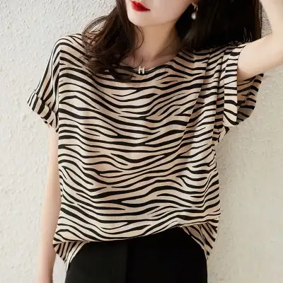 好評発売中 プリント ラウンドネック 動物柄 半袖 コーディネート自在 韓国系 Tシャツ