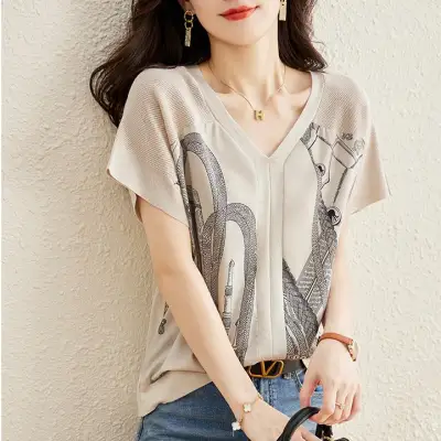 Tシャツ  ニット  ニットトップス  半袖  ゆったり  夏服  春秋  新作  レディース  洗練された  トップス