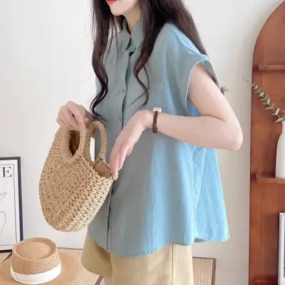 大人可愛い韓国風デザイン・半袖ブラウス