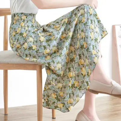 花柄  すがすがしい  ハイウエスト  Aライン  夏服  普通  若く見え  新作  フレンチスタイル  レディース  ミディ丈 / ミディアム丈  ボトムス