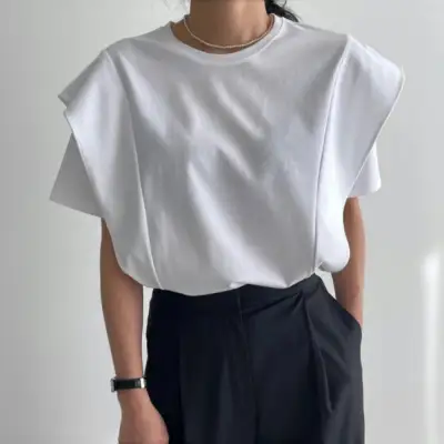 Tシャツ  カジュアル  半袖  どんなスタイルにも合う  ゆったり  フリル  インスタ流行  日本風  トップス