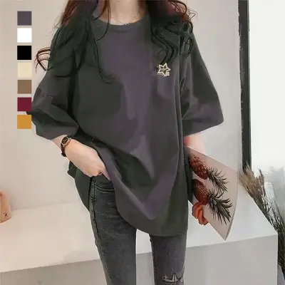 女性に大人気 ラウンドネック プルオーバー アルファベット 無地 半袖 カジュアル Tシャツ