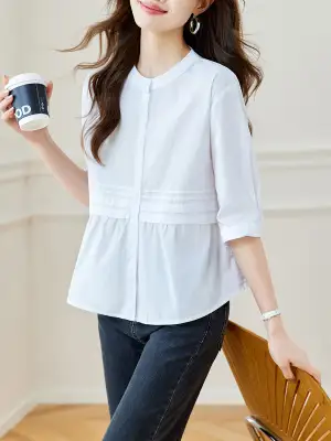 シャツ  ストライプ柄  半袖  クルーネック  夏服  デザイン  新作  2024  デザイン性  ニッチ  レディース  トップス