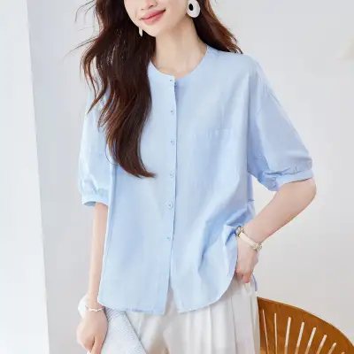 シャツ  コットン  半袖  スリムに見える  ゆったり  クルーネック  夏服  韓国風  コットン100%  新作  レディース