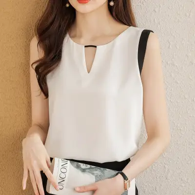 シフォン  ブラウス  タンクトップ  キャミソール  ノースリーブ  スリムに見える  ゆったり  夏服  なし  高級  レディース  高級感