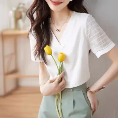 Tシャツ  切り替え  半袖  どんなスタイルにも合う  夏服  通勤/OL  デザイン  気質  新作  おしゃれ / ファッション  フレンチスタイル  デザイン性  トップス