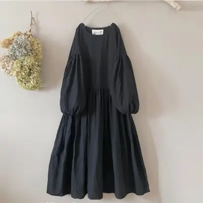 ワンピース  パフスリーブ  クルーネック  夏服  7分  新作   レディース  人気商品