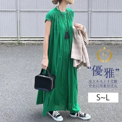 夏新作｜ゆったりシルエットのベルト付きシャツワンピース（スタンドカラー）