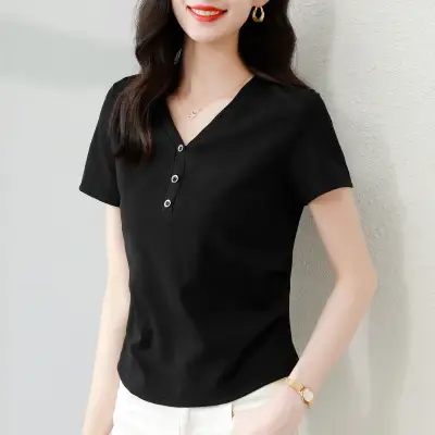 ブラック  半袖  スリムに見える  夏服  スリムフィット」  新作  レディース