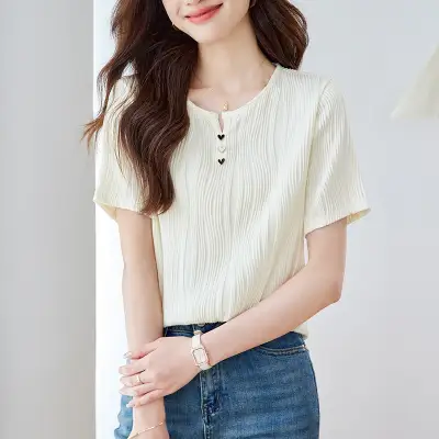 半袖  スリムに見える  ゆったり  夏服  デザイン  若く見え  新作  フレンチスタイル  レディース