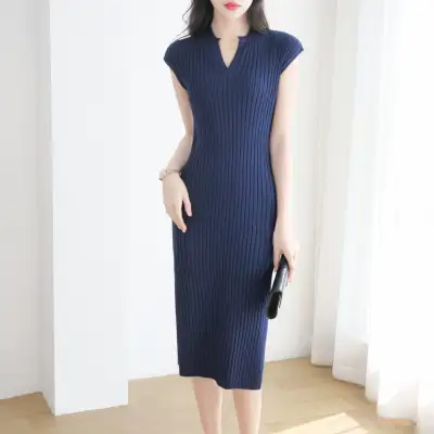 ワンピース  ニット  ニットワンピース  半袖  スリット  夏服  スリムフィット」  新作  レトロ  フレンチスタイル  レディース
