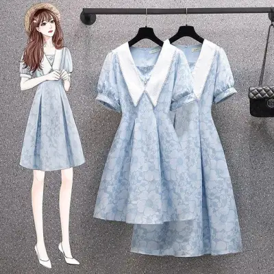 ワンピース  スリムに見える  夏服  韓国風  ラウンドカラー  新作  レディース  大きめサイズ  洗練された