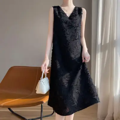 シルク  ノースリーブ  ロング  夏服  なし  普通  新作  レディース  ミディ丈 / ミディアム丈