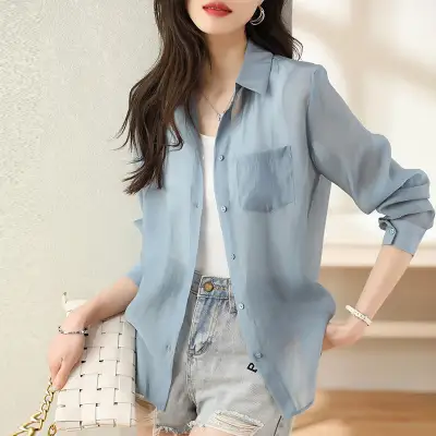 シャツ  シングルブレスト  長袖  夏服  韓国風  デザイン  日焼け止め  新作  おしゃれ / ファッション  フレンチスタイル  デザイン性  レディース