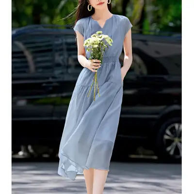ワンピース  ギャザー  Vネック  夏服  新作   レディース