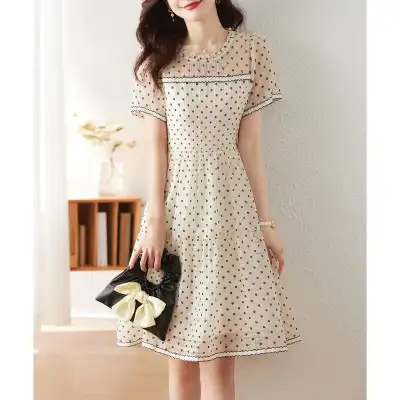 ワンピース  クルーネック  Aライン  夏服  スリムフィット」  気質  ジャカード  おしゃれ / ファッション  2024