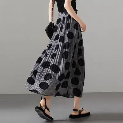 『今売れてます!』 中長 Aライン ギャザー ドット柄 プリント カジュアル スカート 大人 ootd 夏コーデ 夏服 レディース ファッション 20代 30代 40代 50代 カジュアル コーディネート トレンド 着回し