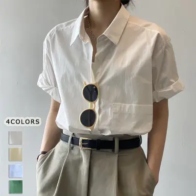 「奇跡の再販」 ポケット付き 無地 ボリュームスリーブ ボタン 半袖 OL シャツ 大人 ootd 夏コーデ 夏服 レディース ファッション 20代 30代 40代 50代 カジュアル コーディネート トレンド 着回し