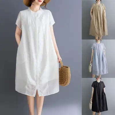 ワンピース  半袖  スリムに見える  ゆったり  夏服  若く見え  新作  洗練された  カジュアルドレス