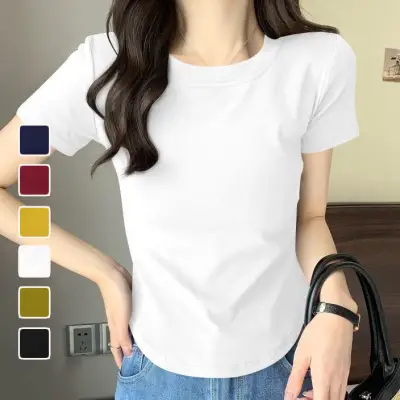 新発売着痩せラウンドネック半袖無地シンプルTシャツコーディネートカジュアルファッション着回しootd夏コーデ夏服レディース20代30代40代50代