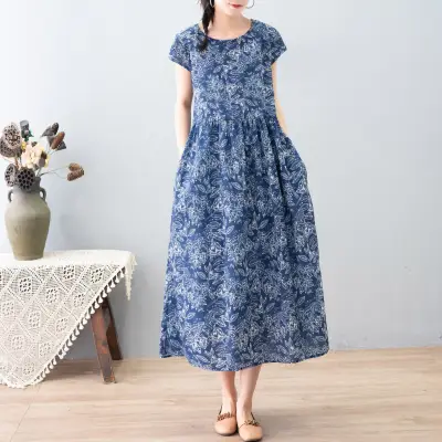 SNSで話題沸騰 Aライン プリント ラウンドネック ボウタイ 半袖 ファッション プリントワンピース 大人 ootd 夏コーデ 夏服 レディース ファッション 20代 30代 40代 50代 カジュアル コーディネート トレンド 着回し