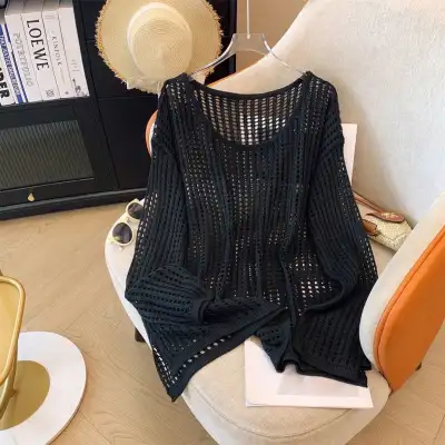 女性に大人気 カジュアル 長袖 無地 透かし編み ニット 薄手 Tシャツ 大人 ootd 夏コーデ 夏服 レディース ファッション 20代 30代 40代 50代 カジュアル コーディネート トレンド 着回し