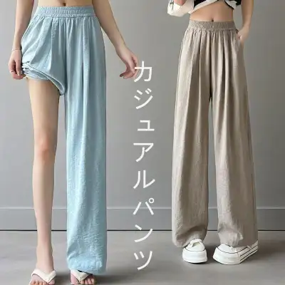 流行の予感ポケット付き無地アンプルライン接触冷感ロング丈シンプルガウチョパンツコーディネートカジュアルファッション着回しootd夏コーデ夏服レディース20代30代40代50代