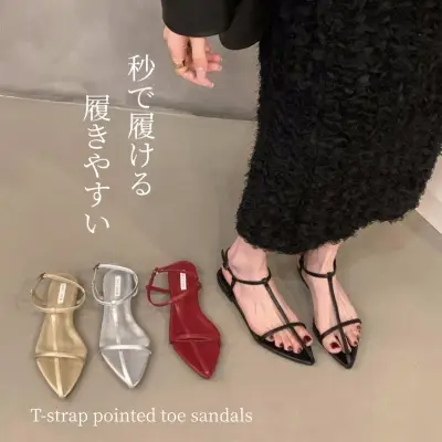 コーデの主役に！ エレガント Tストラップ フラットヒール サンダル