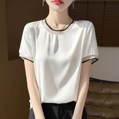 今季人気 半袖 平日 切り替え ラウンドネック 無地 カジュアル Tシャツ