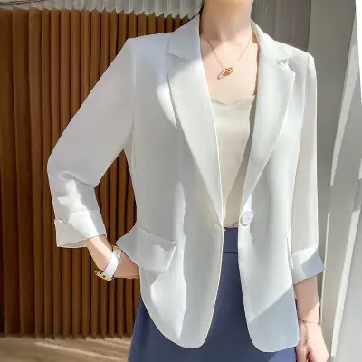 カジュアル  シフォン  スーツ / ジャケット  アウター  ホワイト  夏服  韓国風  薄  気質  背広（せびろ） 短  レディース