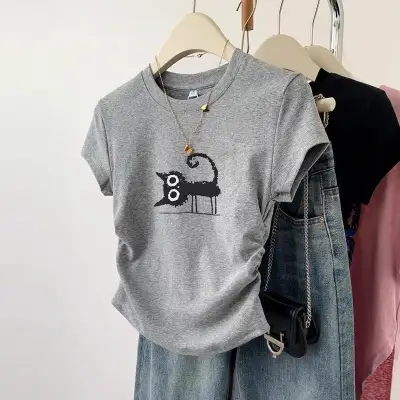 着回し力抜群 動物柄 プリント カートゥーン ラウンドネック 半袖 スウィート Tシャツ