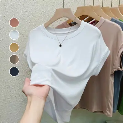 女性らしさ全開♡ 半袖 無地 プルオーバー ラウンドネック ファッション Tシャツ ブラック 黑 ホワイト 白 グリーン 大人 ootd 夏コーデ 夏服 レディース ファッション 20代 30代 40代 50代 カジュアル コーディネート トレンド 着回し