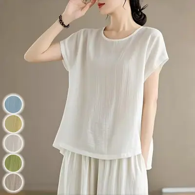 新作入荷 無地 プルオーバー ラウンドネック 半袖 カジュアル Tシャツ 大人 ootd 夏コーデ 夏服 レディース ファッション 20代 30代 40代 50代 カジュアル コーディネート トレンド 着回し