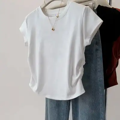 流行の予感 プルオーバー ラウンドネック 半袖 ショート丈 無地 カジュアル Tシャツ
