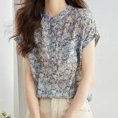 新作 花柄シフォンブラウス