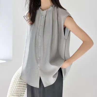 シャツ  シンプル  ノースリーブ  夏服  なし  気質  レディース