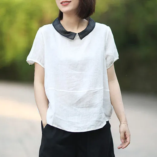 【素材感アップ】シャツ レディース 半袖 フレンチスリーブ おしゃれ ブラウス シャツブラウス シャツ tシャツ 夏 プルオーバー 大きいサイズ 無地 コットン リネン トップス 春 夏 レディース ポケット 折り襟 綿 麻