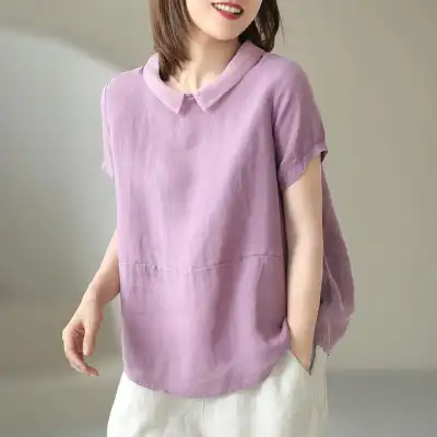 【素材感アップ】シャツ レディース 半袖 フレンチスリーブ おしゃれ ブラウス シャツブラウス シャツ tシャツ 夏 プルオーバー 大きいサイズ 無地 コットン リネン トップス 春 夏 レディース ポケット 折り襟 綿 麻