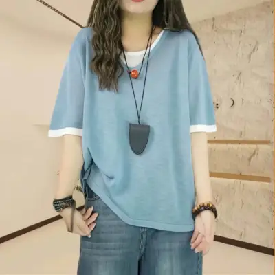 Tシャツ  無地  カジュアル  半袖  ゆったり  フェイクレイヤード  おしゃれ / ファッション  レディース  大きめサイズ  洗練された