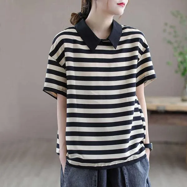 着回し自在！ プルオーバー 半袖 ボタン POLOネック ボーダー シンプル Ｔシャツ 大人 ootd 夏コーデ 夏服 レディース ファッション 20代 30代 40代 50代 カジュアル コーディネート トレンド 着回し