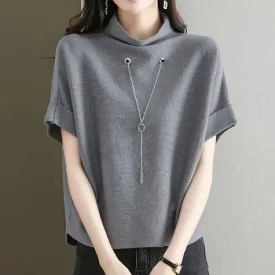 ニット  ニットトップス  半袖  タートルネック  夏服  春秋  デザイン  インナー  新作  2025  デザイン性  レディース  ハイネック  洗練された