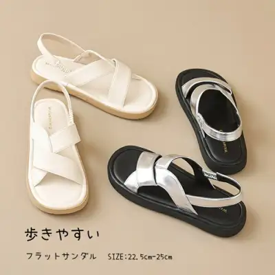 サンダル レディース 夏 フラットサンダル フラットシューズ ぺたんこ ローヒール かかと付き 靴 スリッパ 可愛い お洒落 カジュアル ワンマイル 海 ビーチ