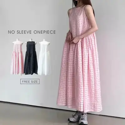 ノースリーブワンピース レディース ロングワンピース マキシワンピース タンクワンピース 袖なし フリル裾 Aライン ノースリーブ  ゆったり 体型カバー きれいめ 夏 お洒落
