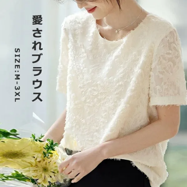 半袖トップス サマーブラウス 花柄フリンジ tシャツ 大きいサイズ 体型カバー おしゃれ シンプル 柔らかい キレイめ 通勤 春夏 女性 着痩せ 通気性 薄手 涼しい 送料無料